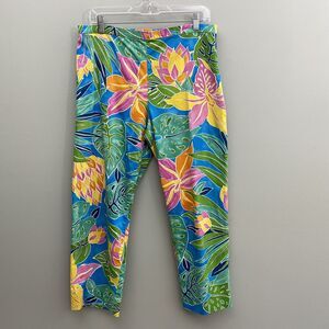 Lauren Ralph Lauren Cotton Pants Green Floral Tropical Stretch Resort Womens 14